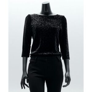 Ann Taylor Top Medium Leopard Print Velvet Burnout Grunge Goth Elegant Dark Glam